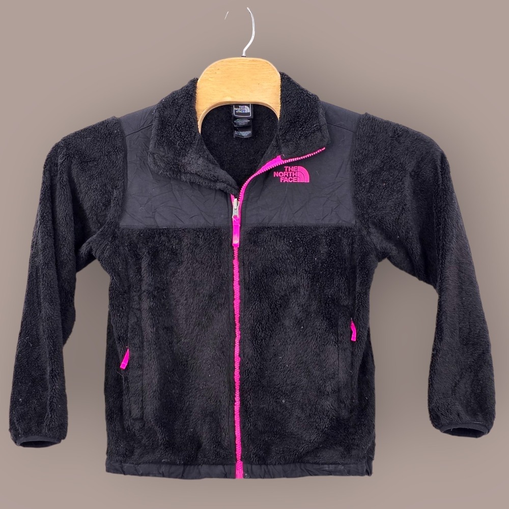 The North Face Girls Large (16) Jacket Fuzzy Teddy‎ Black Pink Full Zip Gorpcore
